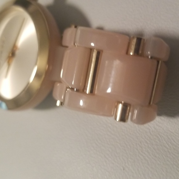 Women's Michael Kors Stainless Steel Pink Resin & Goldtone Link Bracelet Band - Picture 6 of 11